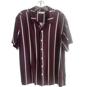 Pacsun M Retro Camp Shirt Vertical Stripe Rayon Burgundy White Vacation Button